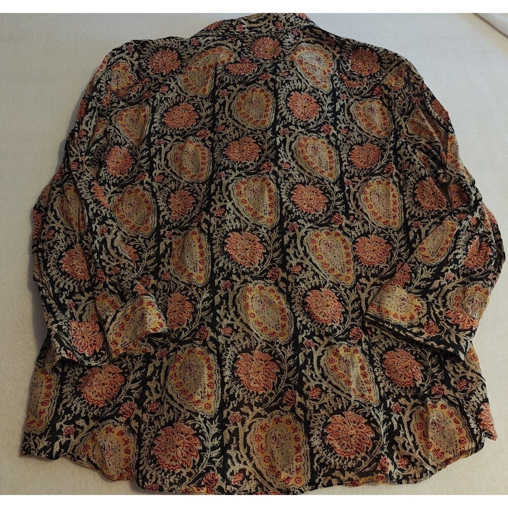 Lauren Ralph Lauren Womens XL Paisley Blouse Multi Color Cotton Ruffle Tie Neck - Picture 8 of 8